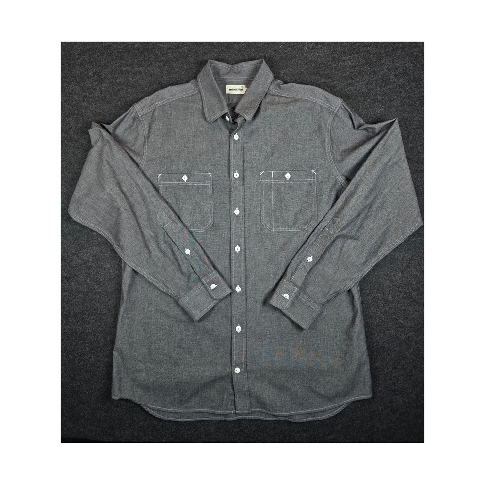 Taylor Stitch Mens Gray Chambray Button Up Shirt Long Sleeve Pocket Size L